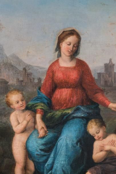  École italienne du XVIIe siècle La Vierge, l’Enfant Jésus et saint Jean-Baptiste...