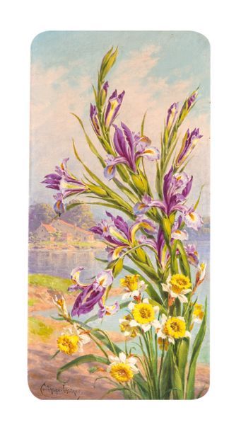 null Jules COULANGE-LAUTREC (1861-1950) Les iris. Huile sur toile. Signée en bas...