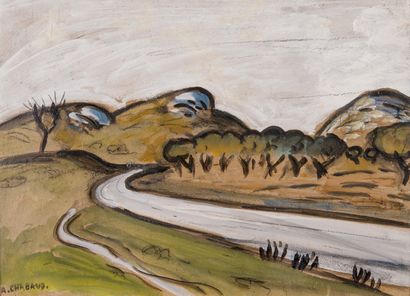 null Auguste CHABAUD (1882-1955) Chemin dans la montagnette. Huile sur carton. Signée...