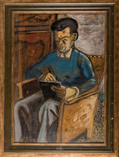 null Auguste CHABAUD (1882-1955) Homme à la lecture. Huile sur carton. Trace de signature...