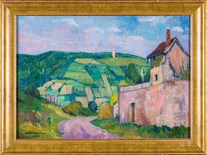 null André MAIRE (1898-1984) Maison sur la colline. 1960. Huile sur carton. Signée...