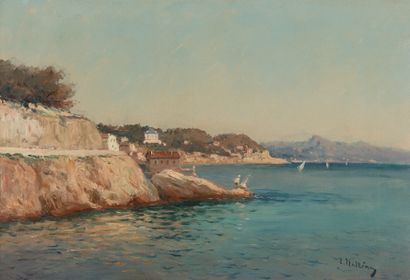  Louis NATTERO (1870-1915) Pécheurs sur la Corniche à Marseille. Huille sur toile....