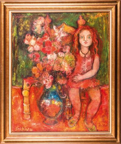null Alain RAYA-SORKINE (né en 1936) Petite fille au vase de fleurs. Paris 1972....