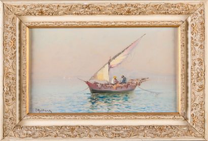 null Louis NATTERO (1870-1915) Pêcheurs en mer. Huile sur toile. Signée en bas à...