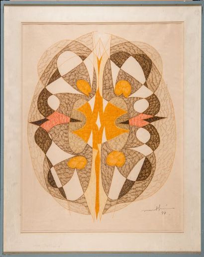 null MOON SHIN (1923-1995) Composition. 1977. Feutre et encre.. Signée et datée en...