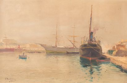 null Louis NATTERO (1870-1915) Bateaux dans le port. Huile sur toile. Signée en bas...