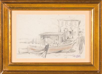 null Joseph GARIBALDI (1863-1941) La cabane à bateaux. Crayon sur papier. Cachet...