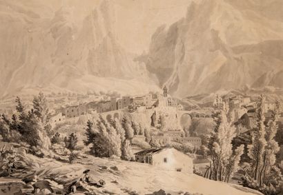 null Jean Antoine CONSTANTIN D’AIX (1756-1844) Moustiers-Sainte-Marie. Lavis d’encre....