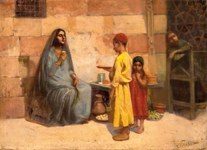 null Rudolf WEISSE (1859-c.1927) Scène orientaliste. Huile sur toile. Signée en bas...