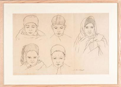  Alexandre ROUBTZOFF (1884-1949) Portraits étude. Dessin mine de plomb. Signé en...