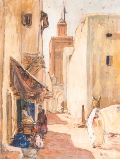 null Henri Jean PONTOY (1888-1968) Ruelle. Aquarelle. Signée en bas à droite. 39...