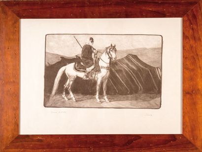 null Paul Jouve (1878-1973) Cavalier Arabe devant une tente. 1911. Lithographie originale...