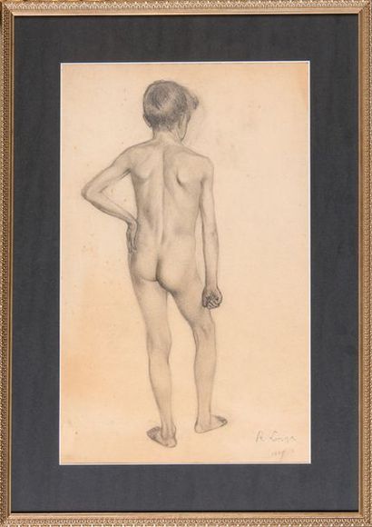 null René Charles Eugène LONGA (1878-?) Jeune garçon. 1906. Dessin. Signé et daté...