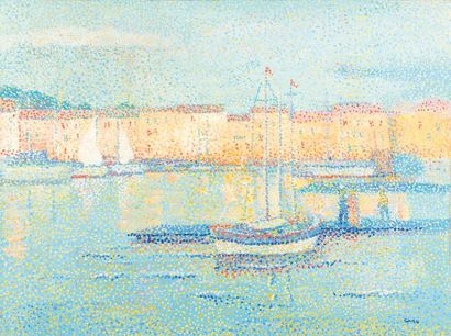 null Yvonne CANU (1921-2007) Le port de Saint Tropez. Huile sur toile. Signée en...