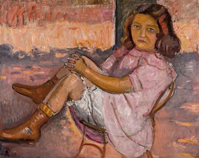 null Jean PUY (1876-1960) La petite fille en rose. 1908. Huile sur papier marouflée...