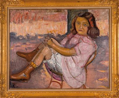 null Jean PUY (1876-1960) La petite fille en rose. 1908. Huile sur papier marouflée...