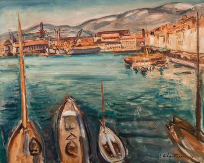 null Émile Othon FRIESZ (1879-1949) Bateaux dans le port de Toulon. 1926. Huile sur...