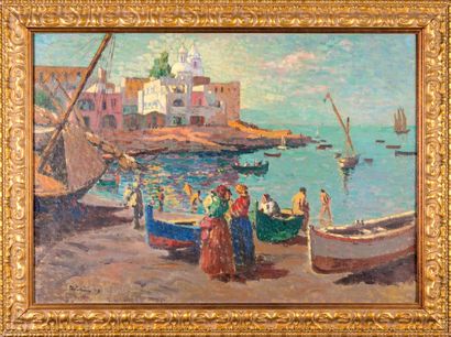 null Alexandre URBAIN (1875-1953) La baie de Naples. 1909. Huile sur toile. Signée...