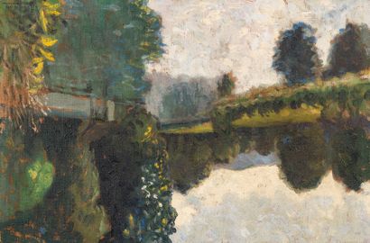 null Alexander ALTMANN (1878-1932) Paysage à la rivière. Huile sur toile. Signée...
