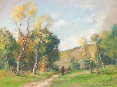  André DESFONTAINES (1869-1910) Homme sur le chemin. Pastel. Signé en bas à droite....