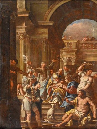 null Attribué à Antonio ZANCHI (1631-1722) La présentation de Jésus au temple Huile...