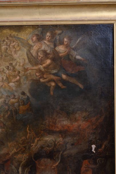 null Ecole MADRILÈNE du XVIIe siècle Le Jugement Dernier Toile 164 x 206 cm Accidents...
