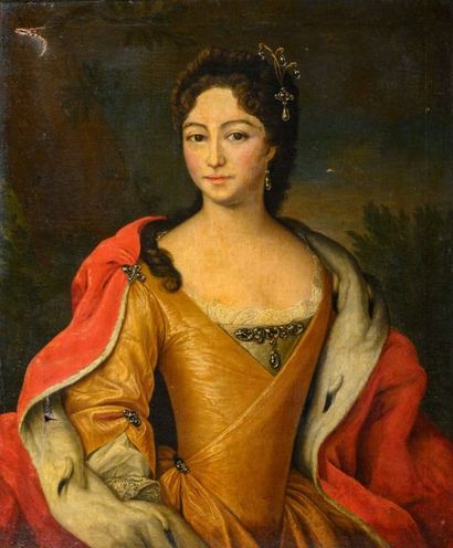 null Ecole ESPAGNOLE du XIXe siècle Portrait de femme Sur sa toile d’origine 85 x...