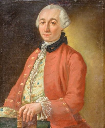 null Ecole FRANÇAISE du XVIIIe siècle Portrait d’homme à l'habit rouge Toile. 79...