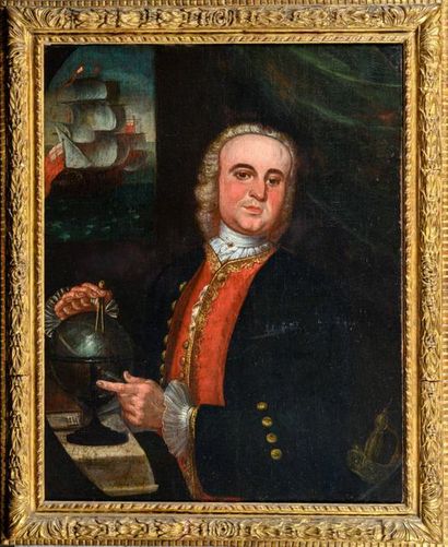 null Ecole FRANÇAISE du XVIIIe siècle Portrait d’un officier de marine Huile sur...