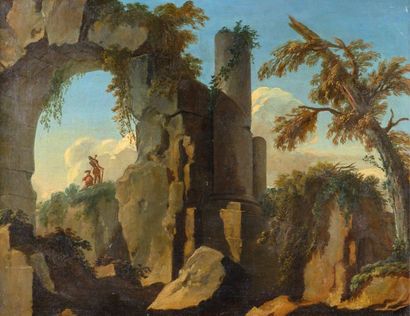 null Attribué à Philippe Jacques de LOUTHERBOURG (1740-1812) Paysage de rochers avec...