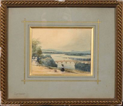 null François Joseph DUPRESSOIR (1800-1859) Paysage de rivière Aquarelle sur papier...