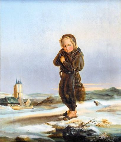 null Johanne C. KREBS (1848-1924) Petite fille dans un paysage d’hiver ou Cosette...
