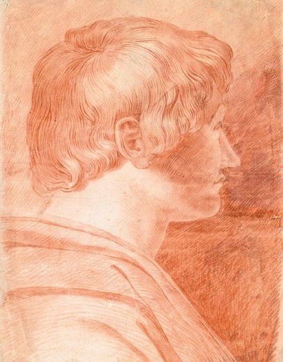 null Ecole ROMAINE du XIXe siècle Profil d’homme Sanguine 47,5 x 37,5 cm 