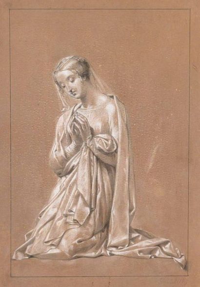 null Merry-Joseph BLONDEL (Paris 1781 - 1853) Sainte agenouillée Pierre noire et...