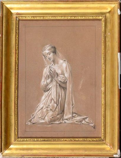 null Merry-Joseph BLONDEL (Paris 1781 - 1853) Sainte agenouillée Pierre noire et...