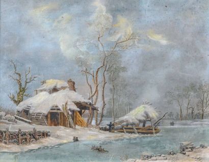 null Attribué à Louis Claude MALBRANCHE (1790-1838) Les jeux d’hiver Toile 42 x 54...