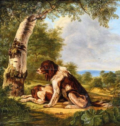 null Camille ROQUEPLAN (Mallemort 1802-1855), attribué à Epagneul Deux chiens dans...