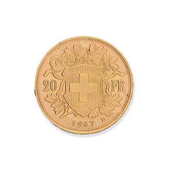 null SUISSE 20 Francs or. Type Vrénéli, 2 exemplaires : 1935 B et 1947 B. Les 2 monnaies...