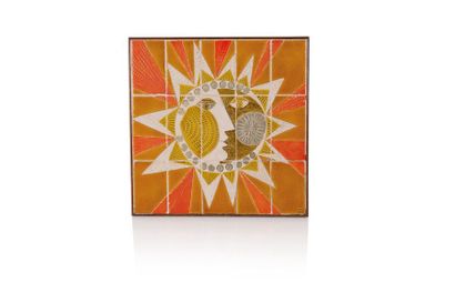 null Roger Capron (1922-2006) Soleil. Panneau décoratif en céramique polychrome serti...