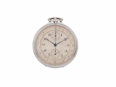 null UTI (VERS 1930) Montre gousset chronographe, boîte acier, DIA:48mm. Mouvement...