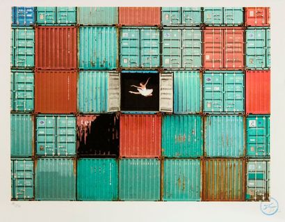 null JR (né en 1983). «The Ballerina Jumping In Containers», Le Havre, ca 2014. Lithographie...
