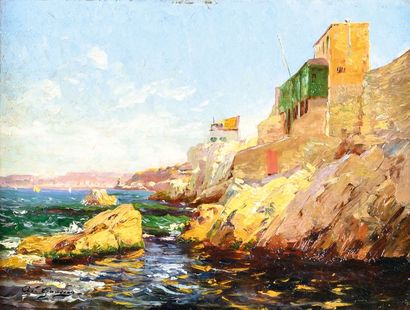 null Adolphe Louis GAUSSEN (1871-1954) Corniche des Goudes, Marseille. Huile sur...