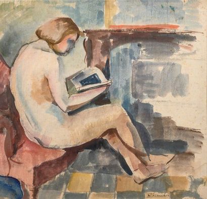 null Willy EISENSCHITZ (1889-1974) Jeune femme nue à la lecture. Aquarelle. Signée...