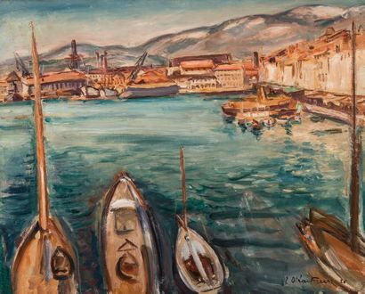 null Emile Othon FRIESZ (1879-1949) Bateaux dans le port de Toulon. 1926. Huile sur...
