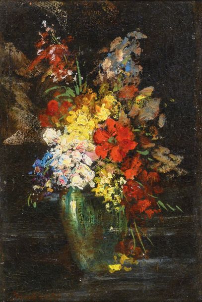 null Adolphe MONTICELLI (1824-1886) Bouquet de fleurs. Huile sur toile. Signée en...