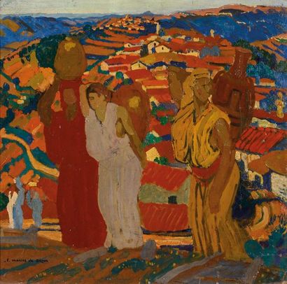 null Frédéric Marius de BUZON (1879-1958) Porteuses d’eau en kabylie. Huile sur carton....