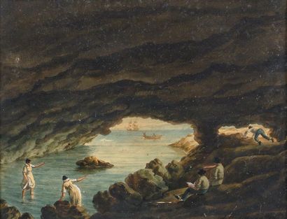  Antoine ROUX (1765-1835) Scène animée dans la grotte des passegrains à Marseille....