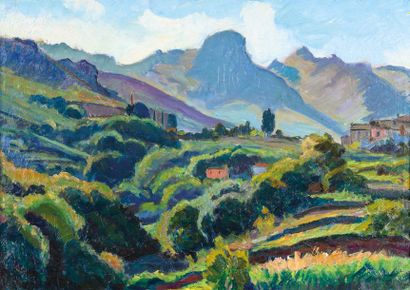 null Marc BARDON (1891-?) Vallée de Brando dans le Cap Corse. Huile sur toile. Signée...