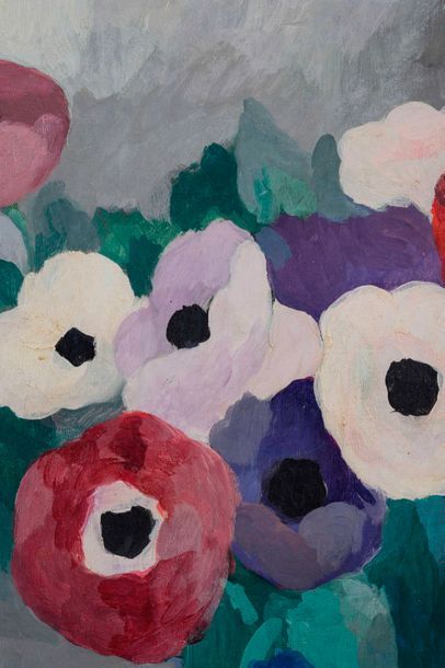 null ** Marie LAURENCIN (1883-1956)

Anémones dans un vase bleu. 1933. Huile sur...