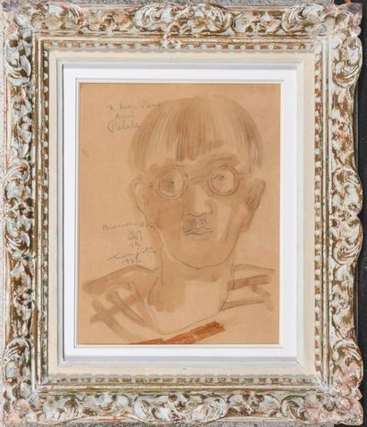 null Tsuguharu FOUJITA (1886-1968)
Autoportrait. 1932. Crayon et lavis brun. Signé,...